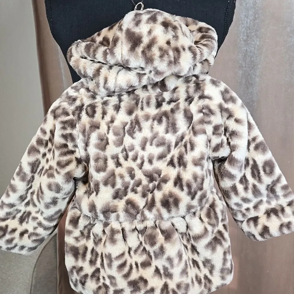 Leopard Faux Fur Coat with Hood